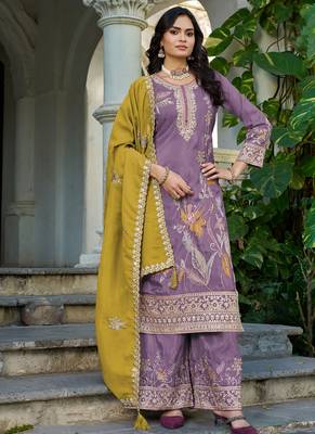 simmer silk heavy embroidery palazzo suit for women lilac 1