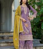  simmer silk heavy embroidery palazzo suit for women lilac