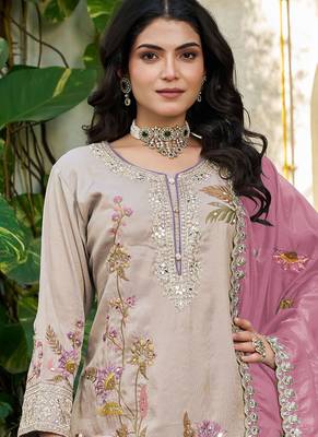 simmer silk heavy embroidery palazzo suit for women beige 3