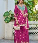  pink chinon mirror work suit for women