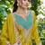  yellow chinon mirror work suit for women
