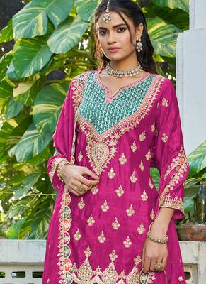 pink chinon mirror work suit for women 2