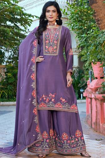  chinon lilac palazzo suit for women chinon fabric