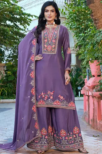  chinon lilac palazzo suit for women chinon fabric