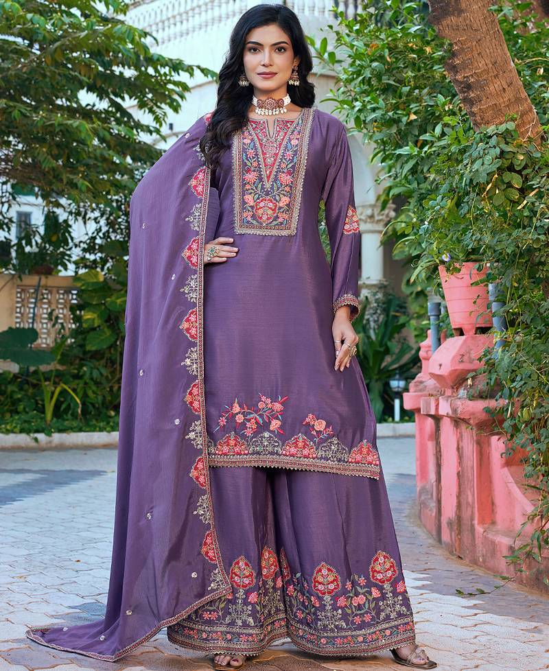  chinon lilac palazzo suit for women chinon fabric