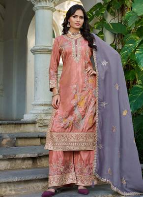 simmer silk heavy embroidery palazzo suit for women peach 1