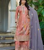  simmer silk heavy embroidery palazzo suit for women peach