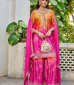  pink printed chinon party wear palazzo suit for women