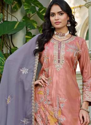 simmer silk heavy embroidery palazzo suit for women peach 3