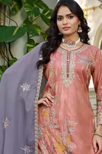  simmer silk heavy embroidery palazzo suit for women peach