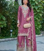  pink festival wear chinon palazzo suit for women