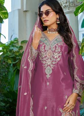 pink festival wear chinon palazzo suit for women 2