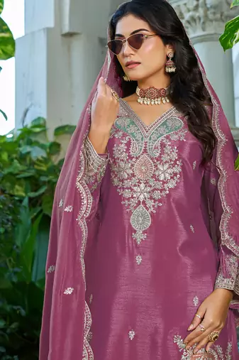  pink festival wear chinon palazzo suit for women