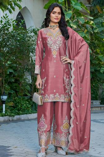  peach festival wear chinon palazzo suit for women