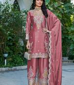  peach festival wear chinon palazzo suit for women