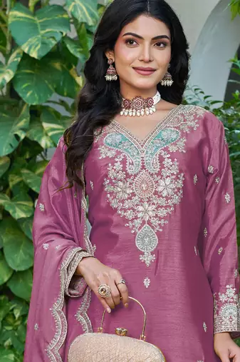  pink festival wear chinon palazzo suit for women