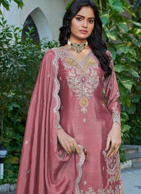 peach festival wear chinon palazzo suit for women 2