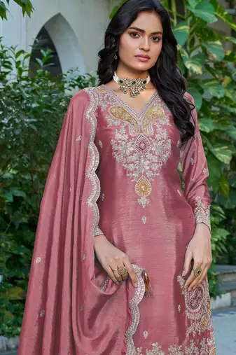  peach festival wear chinon palazzo suit for women
