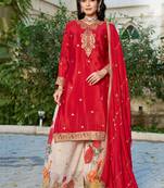 Red eid wear chinon palazzo suit for women