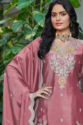  peach festival wear chinon palazzo suit for women