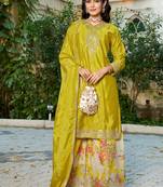Yellow eid wear chinon palazzo suit for women