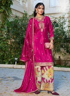 Pink eid wear chinon palazzo suit for women 1