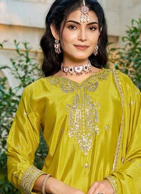 Yellow eid wear chinon palazzo suit for women 2