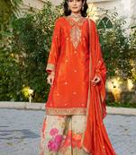 Orange eid wear chinon palazzo suit for women