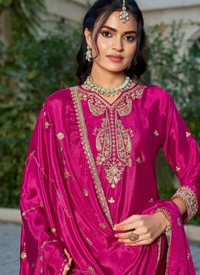 Pink eid wear chinon palazzo suit for women 2