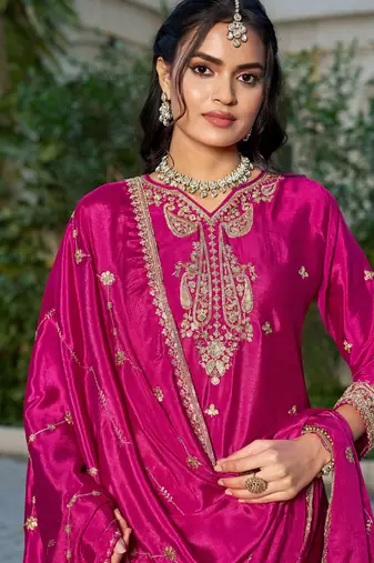 Pink eid wear chinon palazzo suit for women