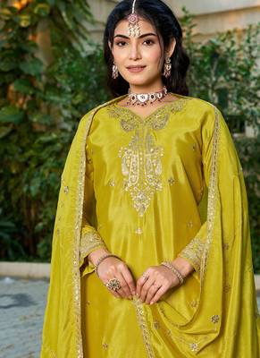 Yellow eid wear chinon palazzo suit for women 3