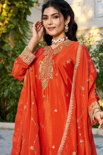 Orange eid wear chinon palazzo suit for women