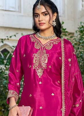 Pink eid wear chinon palazzo suit for women 3