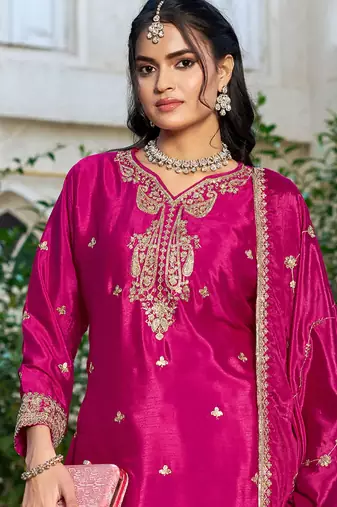 Pink eid wear chinon palazzo suit for women