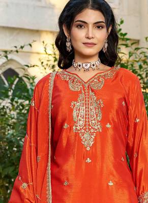 Orange eid wear chinon palazzo suit for women 3