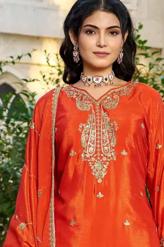 Orange eid wear chinon palazzo suit for women