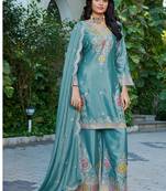  sky blue festival wear chinon palazzo suit for women