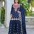  navy blue chinon mirror work suit for women