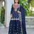  navy blue chinon mirror work suit for women