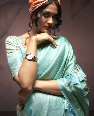 sky blue premium art silk blend sarees  luxurious weaving 3