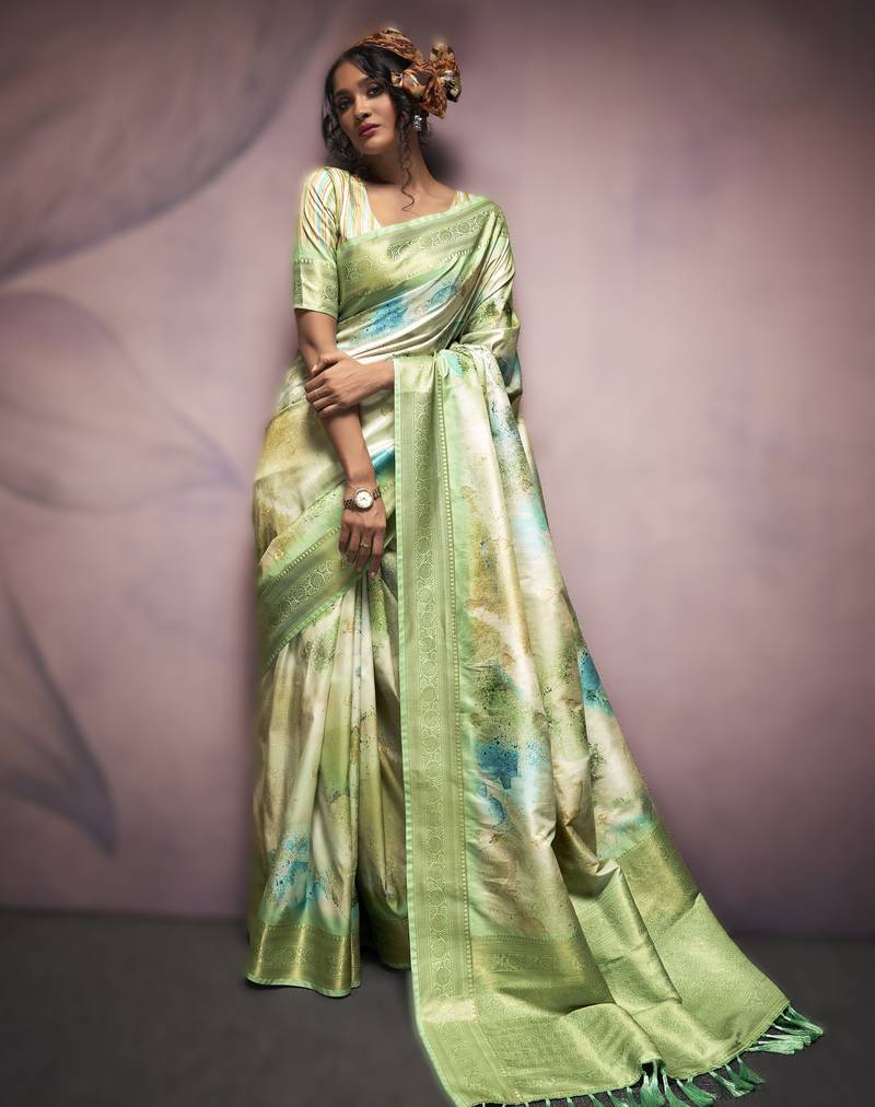 light green premium handloom art silk sarees     luxurious traditional weaving