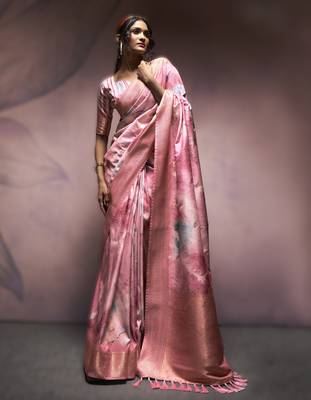 baby pink premium art silk blend sarees  luxurious weaving 1