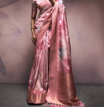 baby pink premium art silk blend sarees  luxurious weaving 2