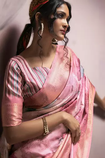 baby pink premium art silk blend sarees  luxurious weaving