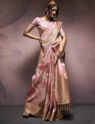 light pink premium art silk blend sarees  luxurious weaving 1