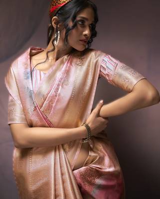 light pink premium art silk blend sarees  luxurious weaving 2