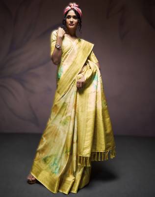 yellow premium art silk blend sarees  luxurious weaving 1