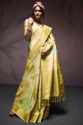 yellow premium handloom art silk sarees     luxurious traditional weaving