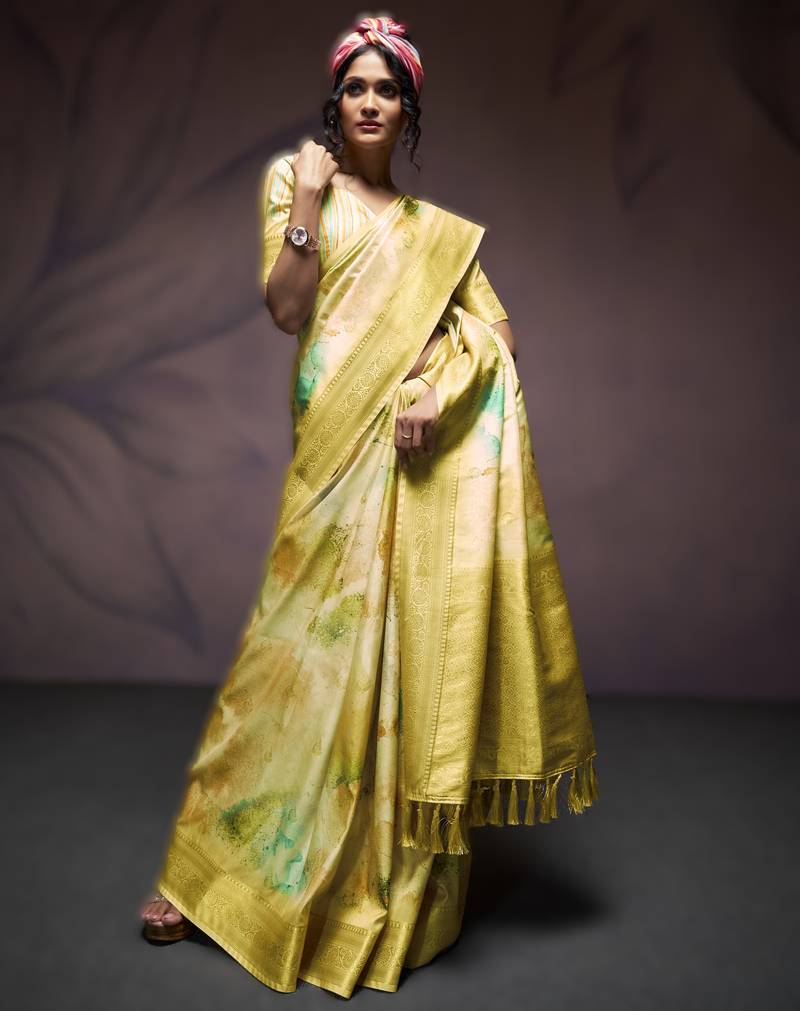 yellow premium handloom art silk sarees     luxurious traditional weaving