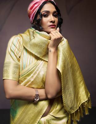 yellow premium art silk blend sarees  luxurious weaving 2